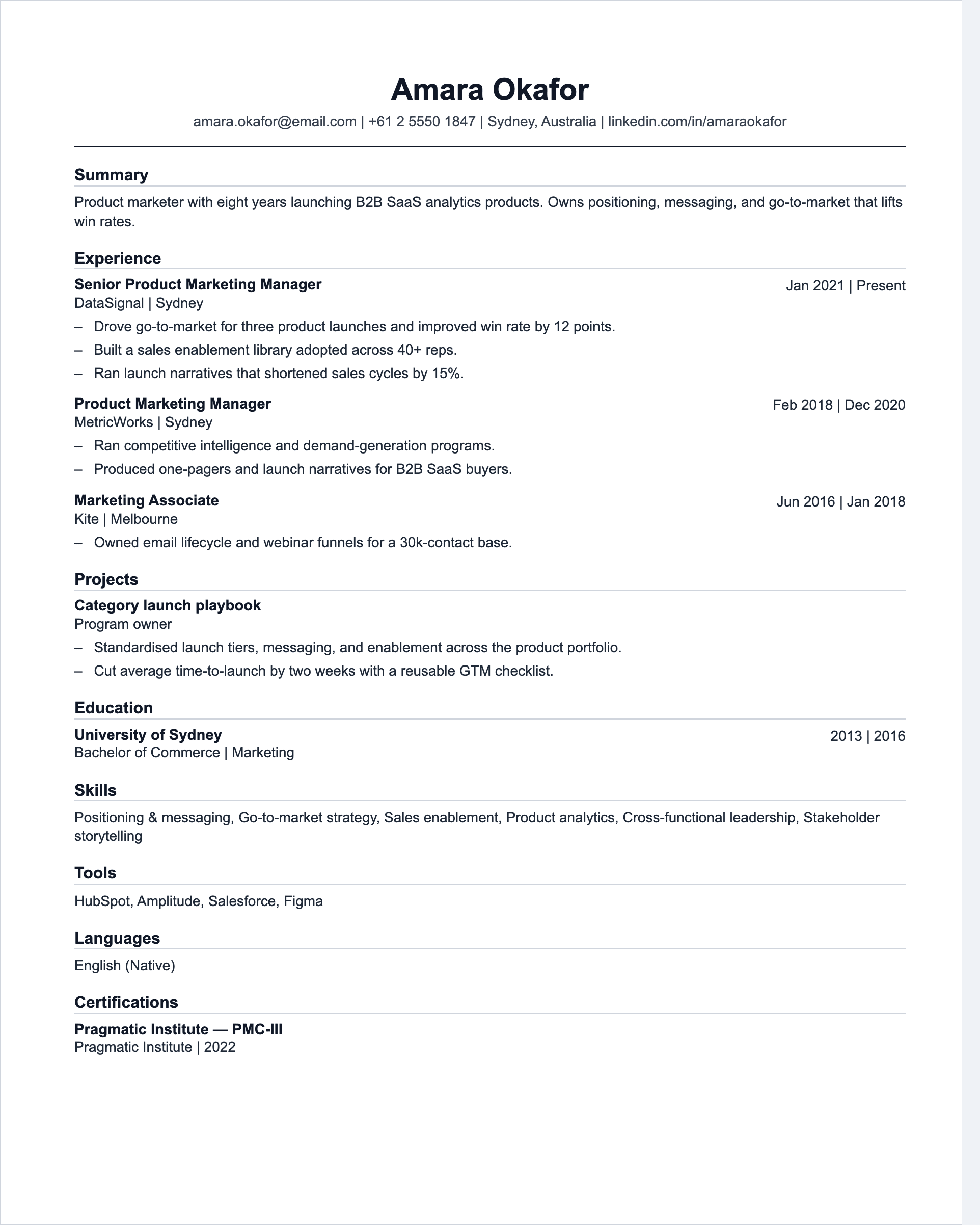 Example match: Senior Product Marketing Manager CV