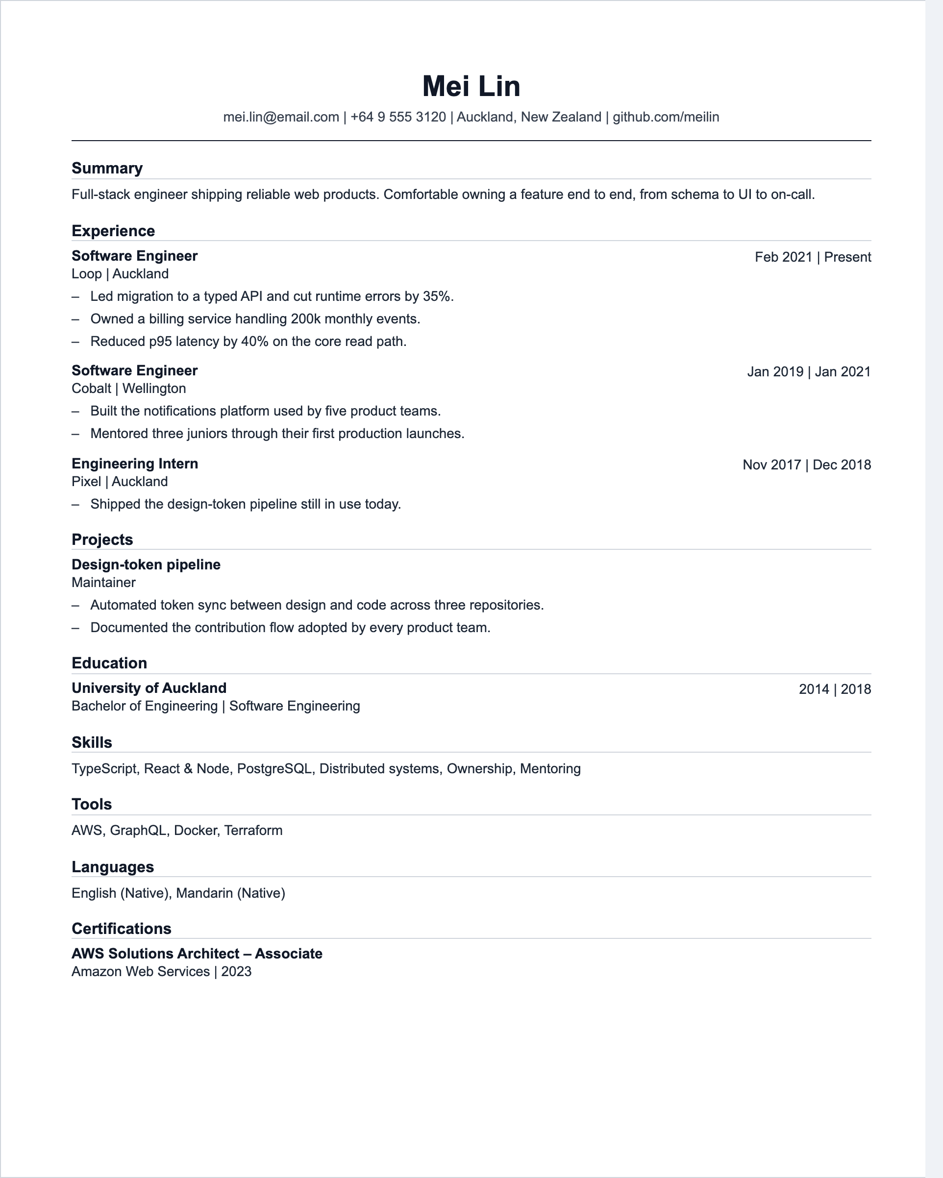Example match: Software Engineer CV