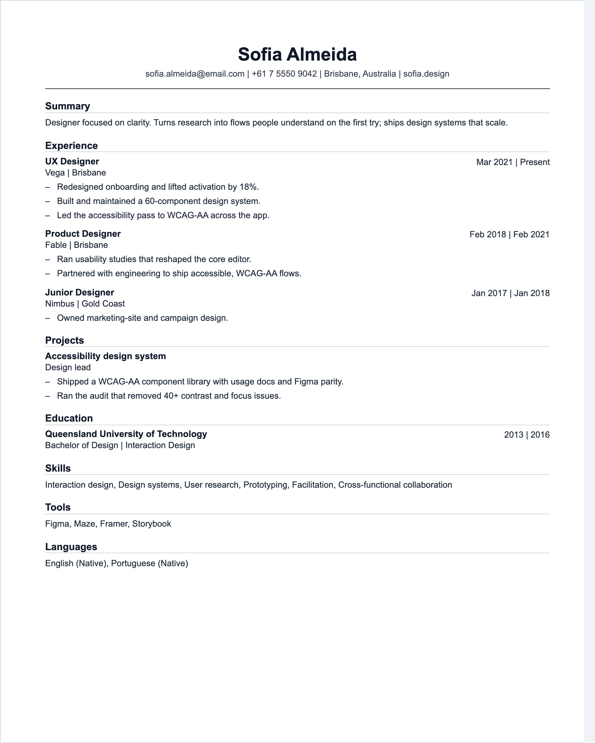 Example match: UX Designer CV