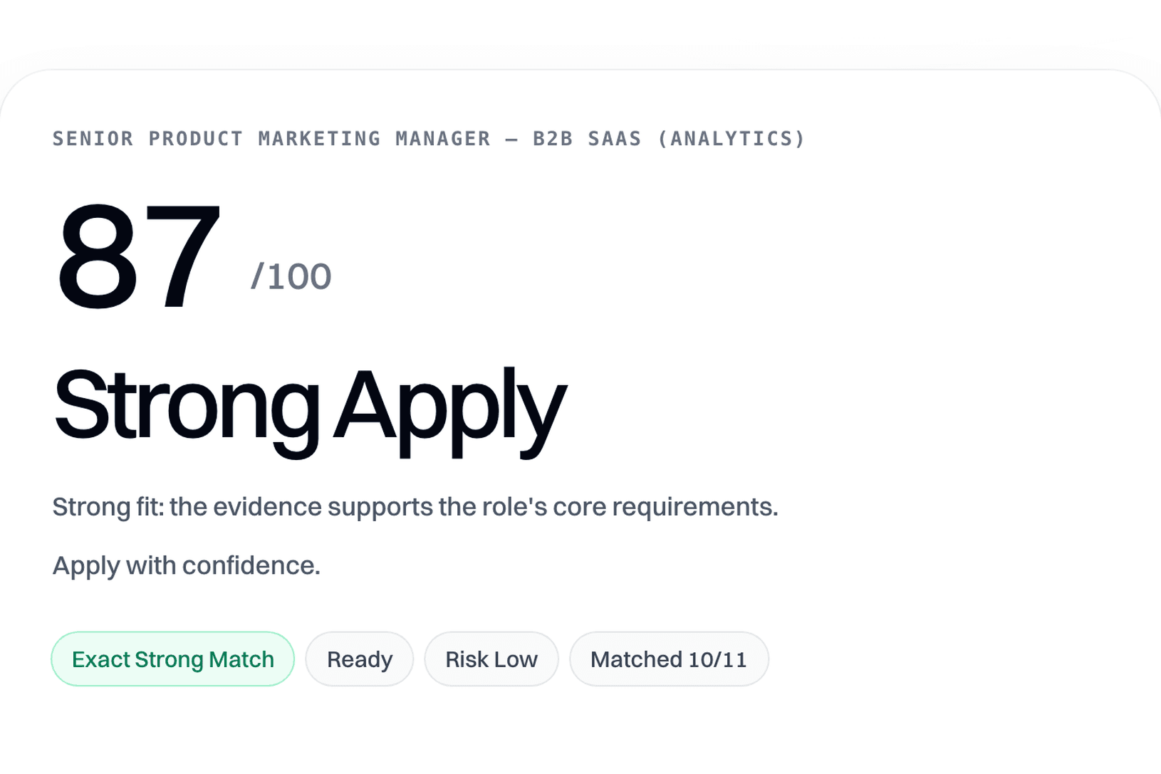 The AI Capability Match report score and summary for a role and CV.