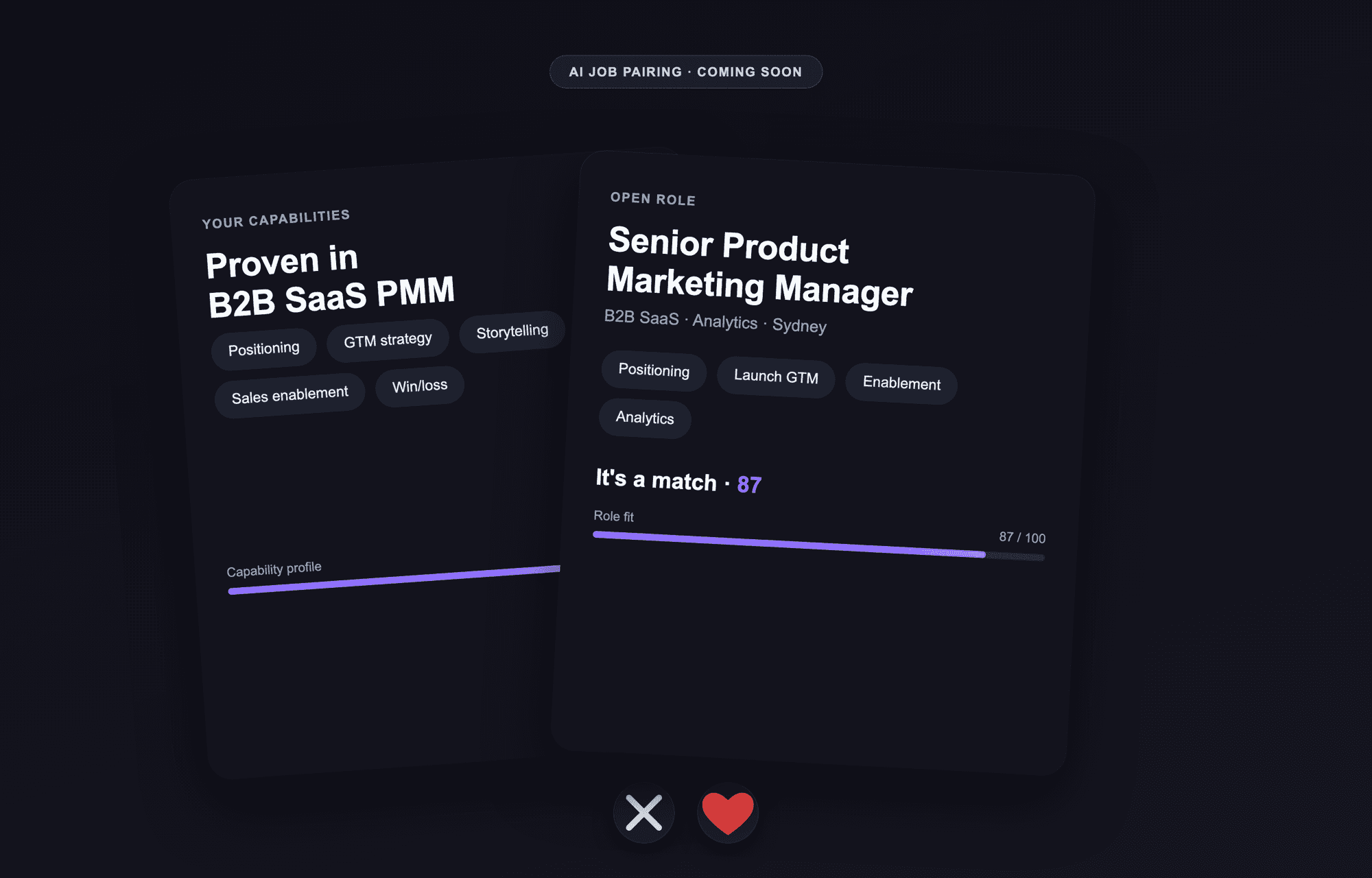AI Job Pairing (coming soon): matching your capabilities to an open role.