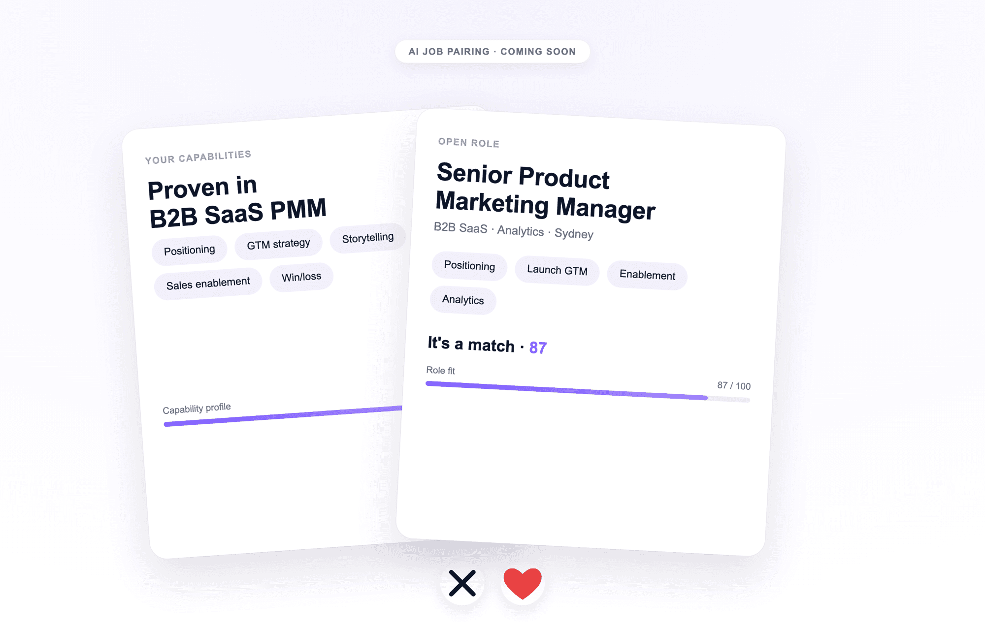 AI Job Pairing (coming soon): matching your capabilities to an open role.